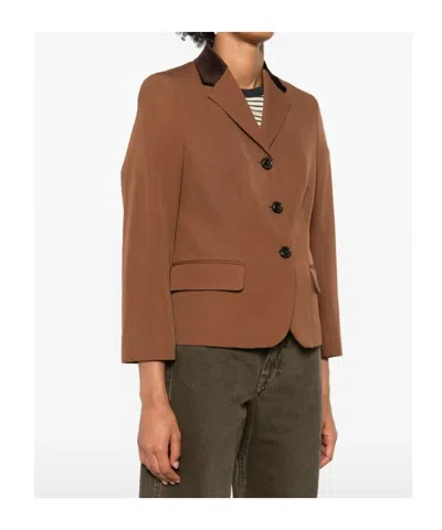 Marni Velvet-trimmed Embroidered Grain De Poudre Wool Blazer In Brown