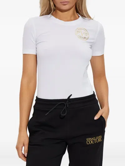 Versace Jeans Couture White V-emblem Logo T-shirt Minidress In Gray