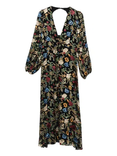 Alice And Olivia Floral-print Puff-sleeves Asymmetric Day Dress In Multi