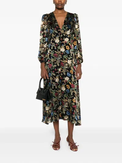 Alice And Olivia Floral-print Puff-sleeves Asymmetric Day Dress In Multi