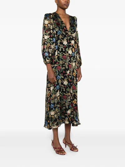 Alice And Olivia Floral-print Puff-sleeves Asymmetric Day Dress In Multi