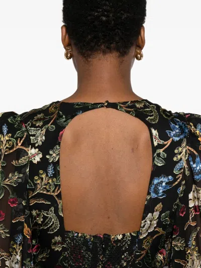 Alice And Olivia Floral-print Puff-sleeves Asymmetric Day Dress In Multi