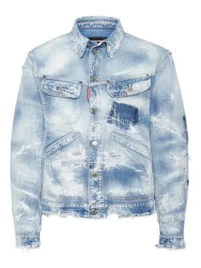 Dsquared2 Distressed Denim Jacket In Blue