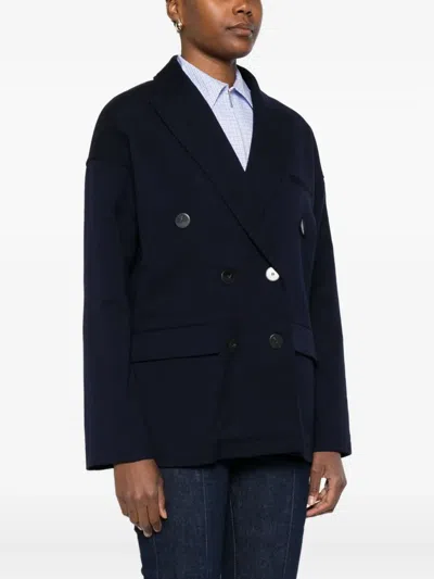 Forte Forte Tailored Double-breasted Jacket Featuring Flap Pockets In Blue