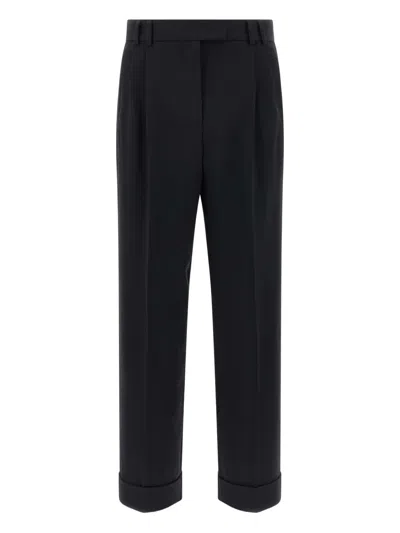 Alberto Biani Tailored Trousers With Cuffed Hem And Pleats In Black