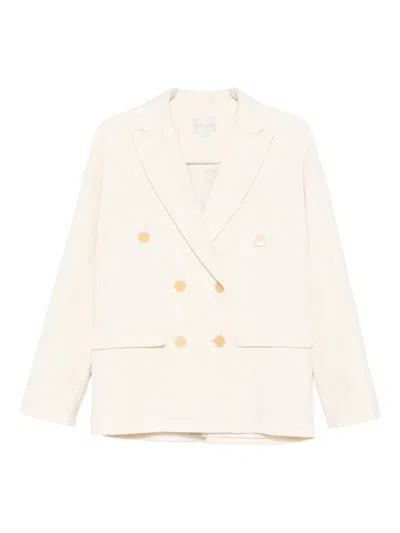 Forte Forte Double-breasted Tailored Jacket Featuring Flap Pockets In Neutral