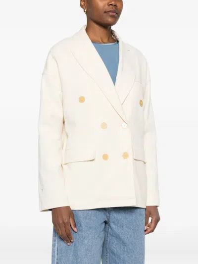 Forte Forte Double-breasted Tailored Jacket Featuring Flap Pockets In Neutral