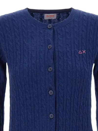 Sun 68 Cable-knit Cardigan In Blue