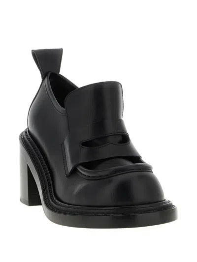 Moschino Block Heel Loafers Pull Tab In Black