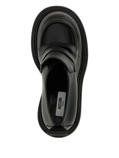 Moschino Block Heel Loafers Pull Tab In Black