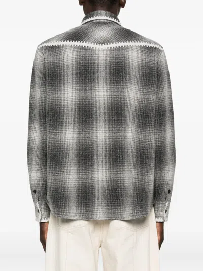 Golden Goose Wool Blend Long Sleeve Checked Shirt In Gray