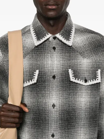 Golden Goose Wool Blend Long Sleeve Checked Shirt In Gray