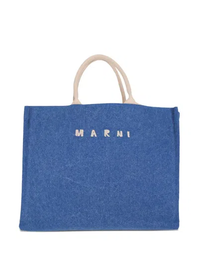 Marni Shopper Bag With Shoulder Strap And Top Handles In Blue