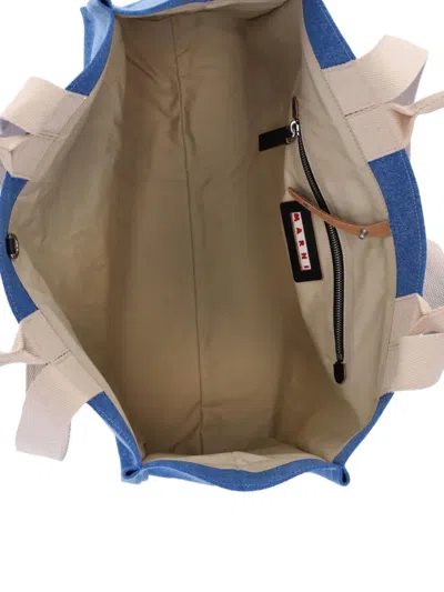 Marni Shopper Bag With Shoulder Strap And Top Handles In Blue