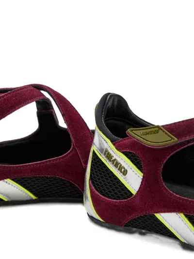 Attico Nomad Bordeaux Ballet Shoes With Criss-crossed Straps And Mesh Panels In Tech Fabric And Suede Woman In Red