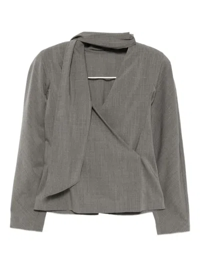 Jacquemus Long Sleeve Shirt With Shawl And Tie Detail In Gray