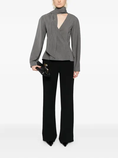 Jacquemus Long Sleeve Shirt With Shawl And Tie Detail In Gray