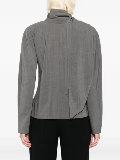 Jacquemus Long Sleeve Shirt With Shawl And Tie Detail In Gray