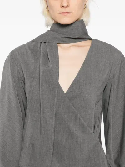 Jacquemus Long Sleeve Shirt With Shawl And Tie Detail In Gray