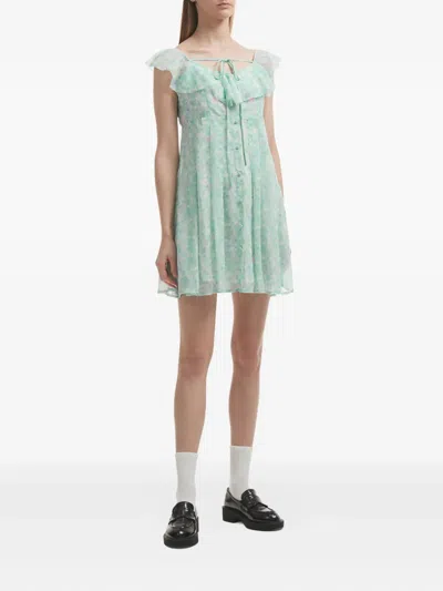 B+ab Ruffled Floral-print Mini Dress In Blue