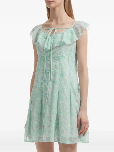 B+ab Ruffled Floral-print Mini Dress In Blue