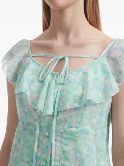 B+ab Ruffled Floral-print Mini Dress In Blue