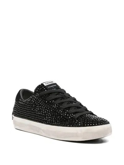 Crime London Distressed Crystal-embellished Sneakers In Black