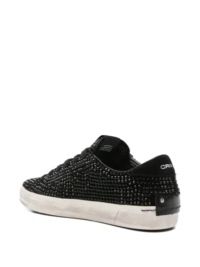Crime London Distressed Crystal-embellished Sneakers In Black