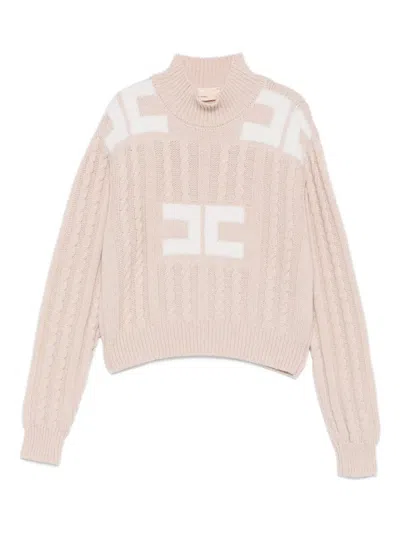 Elisabetta Franchi La Mia Bambina Cable-knit Logo Sweater In Pink