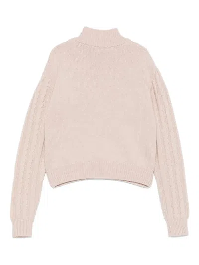 Elisabetta Franchi La Mia Bambina Cable-knit Logo Sweater In Pink