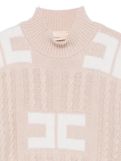 Elisabetta Franchi La Mia Bambina Cable-knit Logo Sweater In Pink