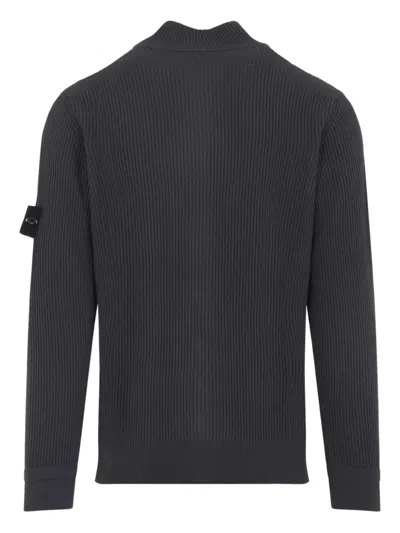 Stone Island Ribbed Zip-up Sweater With High Collar In Gray