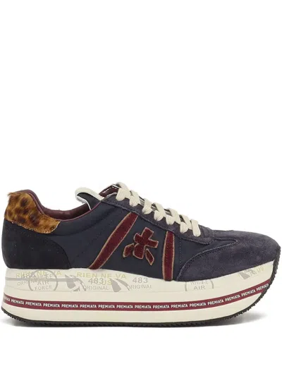 Premiata Layered Low-top Sneakers With Calf Leather And Polyamide In Blue