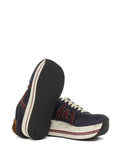 Premiata Layered Low-top Sneakers With Calf Leather And Polyamide In Blue