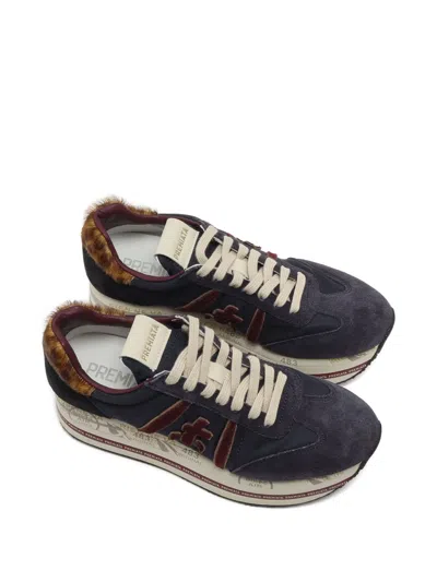 Premiata Layered Low-top Sneakers With Calf Leather And Polyamide In Blue