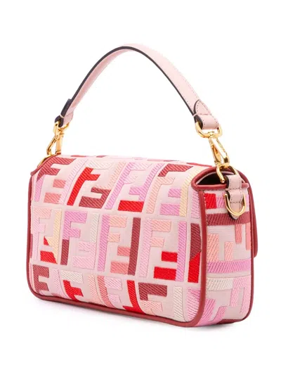 Pre-owned Fendi 2010-2025 Zucca Embroidered Canvas Baguette Satchel In Pink
