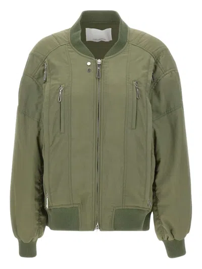 Rabanne Bomber Jacket With Ribbed Collar And Pockets In Green