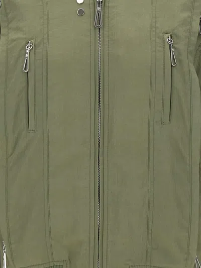 Rabanne Bomber Jacket With Ribbed Collar And Pockets In Green