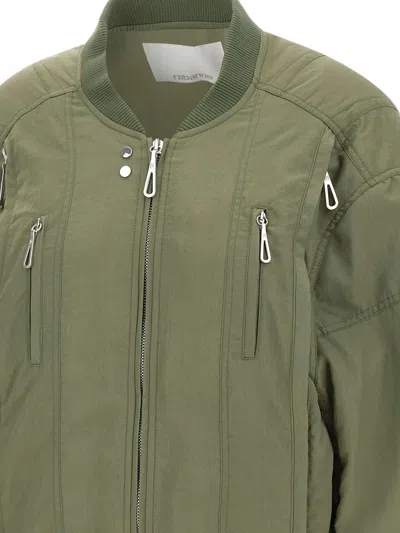 Rabanne Bomber Jacket With Ribbed Collar And Pockets In Green
