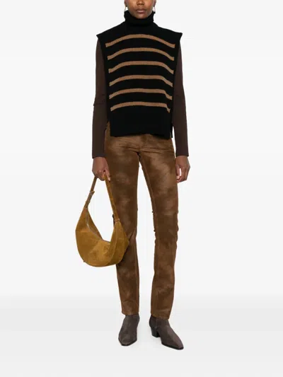 Davantino Turtleneck Striped Sleeveless Sweater In Brown