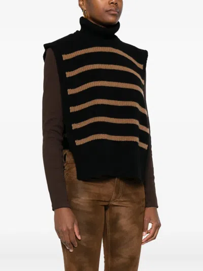 Davantino Turtleneck Striped Sleeveless Sweater In Brown