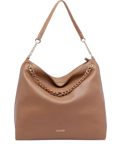 Liu •jo Chain Strap Hobo Shoulder Bag Textured Finish In Brown