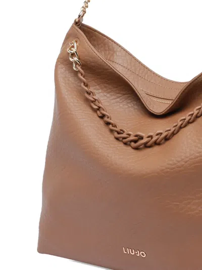 Liu •jo Chain Strap Hobo Shoulder Bag Textured Finish In Brown