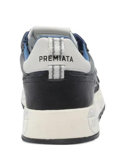 Premiata Layered White Sneakers With Textured Leather And Tpu Overlays In Blue