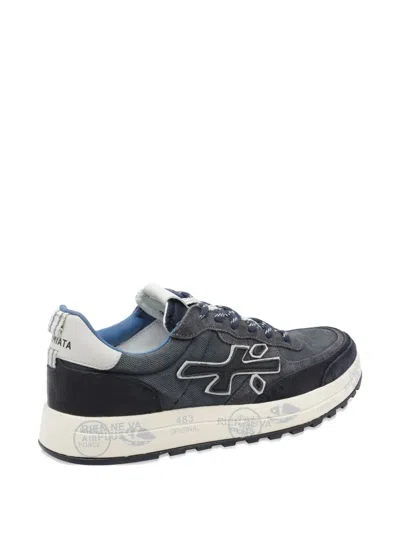 Premiata Layered White Sneakers With Textured Leather And Tpu Overlays In Blue