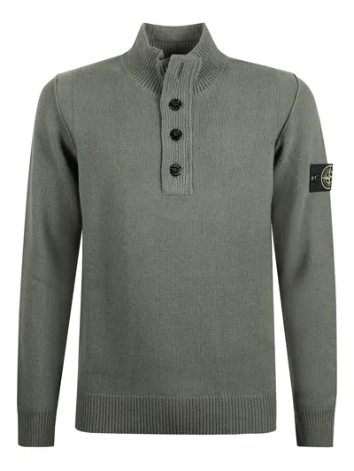 Stone Island Knitted Turtleneck Sweater With Ribbed Collar In Green