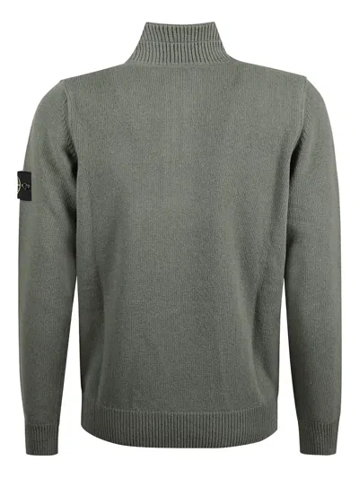 Stone Island Knitted Turtleneck Sweater With Ribbed Collar In Green