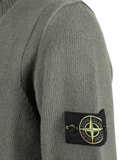 Stone Island Knitted Turtleneck Sweater With Ribbed Collar In Green