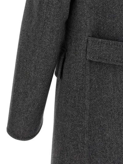 Tom Ford Mens Dark Grey Black Herringbone Double-breasted Wool Coat In Gray