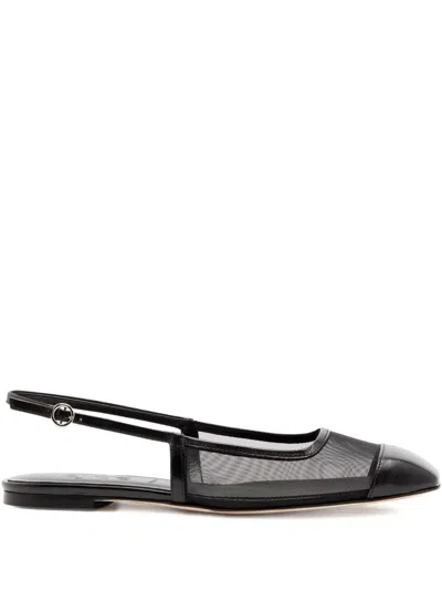 Aeyde Pointed Toe Flat Sole Sandals With Mesh Panels In Black